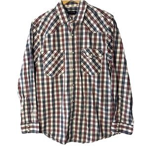 Double Pump Western Shirt Men M Multicolor Plaid Pearl Snap‎ Cotton